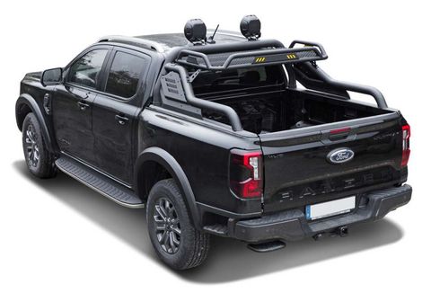 Überrollbügel mit Gepäckkorb "Black Stealth" mit Gepäckkorb und Montageschienen für Ford Ranger und Ranger Raptor ab Modelljahr 2023